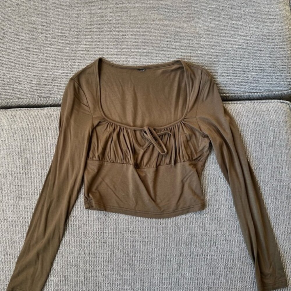 Women’s SHEIN Ruched Long Sleeve Crop Top Green Size M